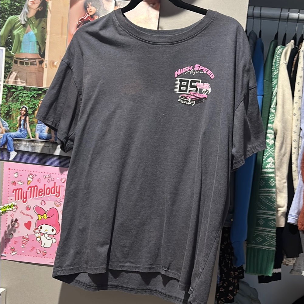 Pink High Speed Graphic juniors T-Shirt Gray